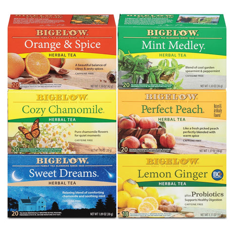 Bigelow Tea, Caffeine Free, 6 Flavor Herbal Tea Variety Pack, Pack of 6