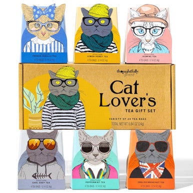 Thoughtfully Gourmet Cat Lover s Tea Set Includes 24 Teas in 6 Flavors with Stylish Cat Art and Fun Quotes for Cat Moms and Cat Dads Set of 24