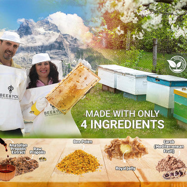 Bee And You Royal Jelly Tablet, Propolis Extract, Bee Pollen, 100% Natural Superfood, Ultra Pure, Immune Support Supplement, Improve Energy, Focus, Antioxidants, Fresh, Keto, Paleo, Gluten- 60Ct