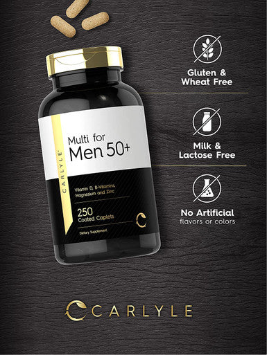 Carlyle Multivitamin for Men 50 Plus | 250 Caplets | with B Vitamins, Vitamin D, Magnesium & Zinc | Gluten Free Supplement