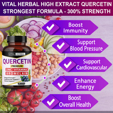 Ultra Quercetin High Purity 98% with Bromelain Capsules - Equivalent to 4085 mg Powder - Maximum Strength with Ashwagan - Supports Overall Health Strength Energy (100 Counts)