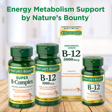 Nature's Bounty Vitamin B12 Quick Dissolve Vitamin Supplement Supports Energy Metabolism And Nervous System Health 5000Mcg 40 Tablets (Pack Of 2)