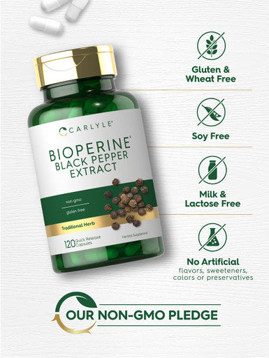 Carlyle Bioperine 10Mg | 120 Capsules | Non-Gmo & Gluten Free | Sourced From Black Pepper Extract | Supports Curcumin Powder Abso