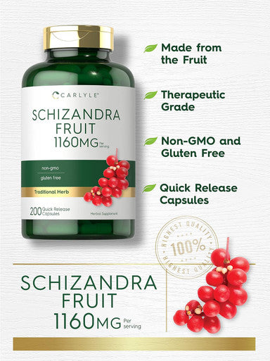 Carlyle Schisandra Supplement 1160 mg | 200 Capsules | Berry Fruit Extract | Non-GMO and Gluten