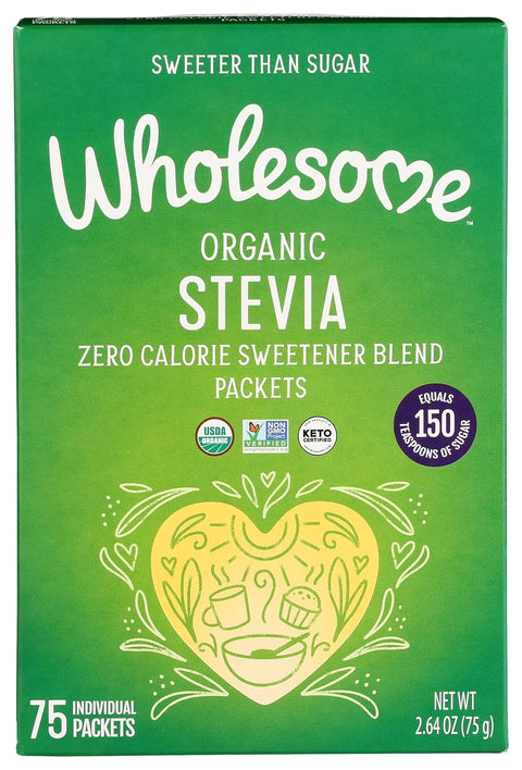 Wholesome Sweeteners Organic Stevia 75 Count Packets Zero Calorie Sweetener Blend Keto Friendly Non GMO Gluten & Vegan 1 Pack