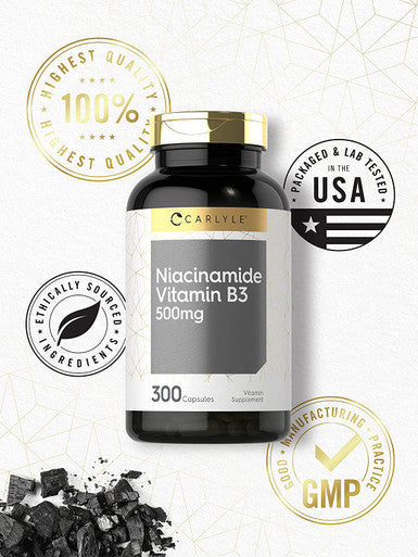 Carlyle Niacinamide Vitamin B3 | 500Mg | 300 Capsules | Non-Gmo, Gluten Free Supplement