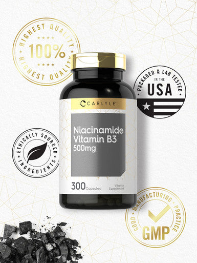 Carlyle Niacinamide Vitamin B3 | 500Mg | 300 Capsules | Non-Gmo, Gluten Free Supplement