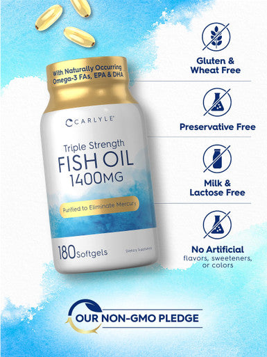 Carlyle Triple Strength Fish Oil | 1400Mg | 180 Softgels | Omega 3 Supplement | Non-Gmo, Gluten Free