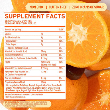 8Greens Fiber Super Greens Gummies Fiber, Gut Health, Metabolism. Digestive Health, Boost Immune System & Digestive Health With 8 Real Greens - Non-Gmo Formula, Gummy, Tangerine Flavor, 50 Count