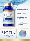 Carlyle Biotin 5000mcg Softgels | 200 Count | Vitamins for Hair Skin and Nails | Non-GMO Gluten Supplement
