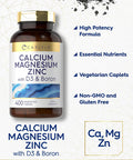 Calcium Magnesium Zinc With Vitamin D3 And Boron | 400 Caplets | Vegetarian, Non-Gmo Supplement | By Carlyle