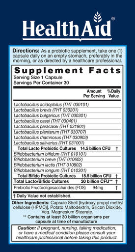 Seniorprobio 30 Caps, Once Daily, 30 Billion With Prebiotic, Acid & Bile Resistant, Lactose, Gluten, And Gmo Free, Vegetarian
