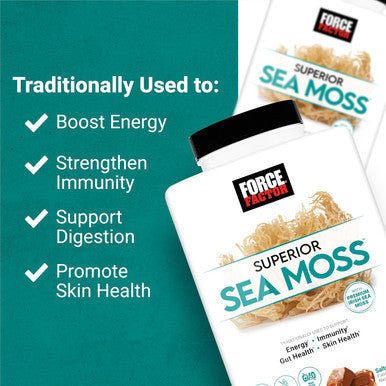 Force Factor Superior Sea Moss, Premium Irish Sea Moss To Support Energy, Immunity, Gut Health, & Skin Health, Non-Gmo, Gluten , Salted Caramel Flavor, 60 Soft Chews
