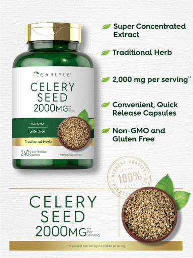 Carlyle Celery Seed Extract Capsules | 2000mg | 240 Count | Traditional Herb Supplement | Non-GMO and Gluten Formula