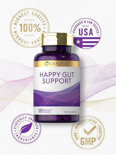 Happy Gut Support | 180 Capsules | Vegetarian, Non-Gmo, Gluten Free | By Carlyle