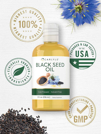 Carlyle Blackseed Oil | 8 Fluid Ounces | Cold Pressed & Solvent Free | Vegetarian, Non-GMO, and Gluten Free Supplement