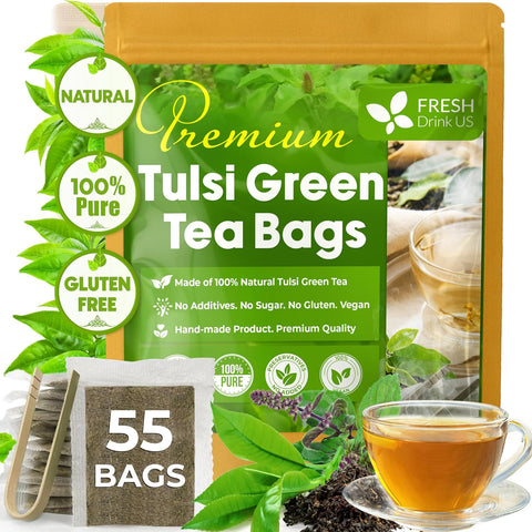 FreshDrinkUS, Premium 50 Mulberry Leaf Tea Bags, 100% Natural & Pure from Mulberry Leaves. Herbal Tea. Made with Natural Material Tea Bags. No Sugar, No Caffeine, No Gluten, Vegan.