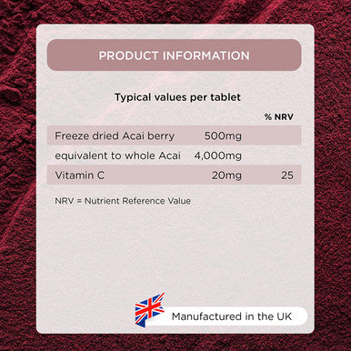 Healthspan Acai Berry 4,000mg | 120 Tablets | Nutrient Rich Super Berry | with Vitamin C | Rich Source of Amino Acids, Fibre, Vitamin A & B Vitamins | Vegan