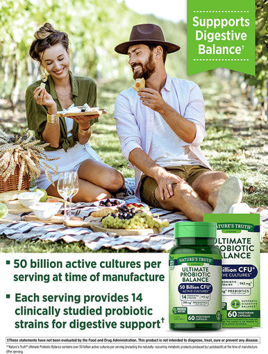 Probiotic 50 Billion CFU | 200mg Prebiotics | 60 Capsules | Vegetarian, Non GMO & Gluten Supplement for Men and Women | Supports Digestive Balance | by Nature's Truth