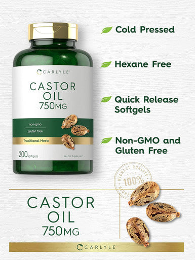 Carlyle Castor Oil 750mg | 200 Softgels | Traditional Herb | Non-GMO Gluten Supplement