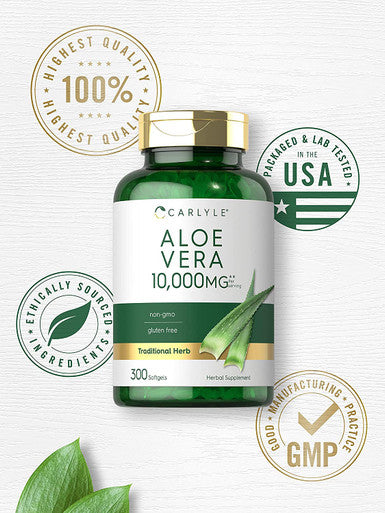 Carlyle Aloe Vera Capsules 10,000 mg | 300 Softgel Pills | Aloe Vera Gel Supplement | Non-GMO, Gluten Free