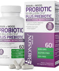 Bronson Brain + Mood Probiotic 50 Billion Cfu Plus Prebiotic With L-Theanine, Bacopa And Rhodiola Non-Gmo, 60 Vegetarian Capsules