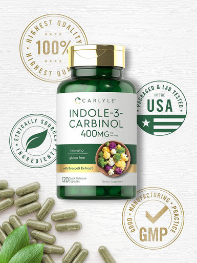 Carlyle Indole-3-Carbinol (I3C) 400mg | 120 Capsules | Advanced Formula with Broccoli Extract | Non-GMO Gluten