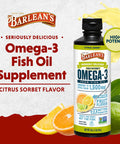 Barlean's Citrus Sorbet High Potency Omega 3 Fish Oil Liquid Supplement 1500Mg Of Epa and Dha Fatty Acid Smoothie Flavored and Burpless For Brain Joint and Heart Health 16 Oz