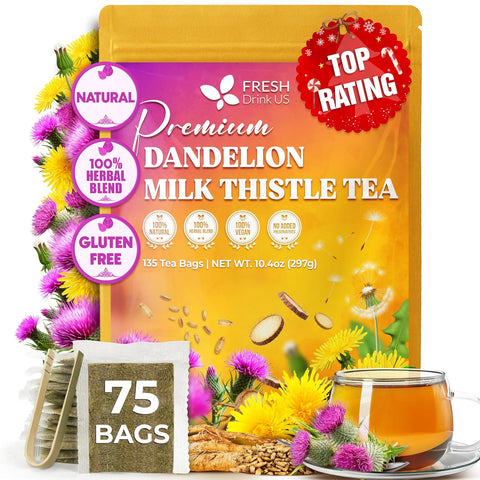 FreshDrinkUS, Premium 75 Mulberry Leaf Tea Bags, 100% Natural & Pure from Mulberry Leaves. Loose Leaf Herbal Tea. Made with Natural Material Tea Bags. No Sugar, No Caffeine, No Gluten, Vegan.
