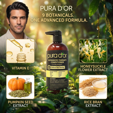 PURA D'OR Advanced Therapy Conditioner For Increased Moisture, Strength, Volume & Texture, No Sulfates, Contains Argan Oil & Biotin, All Hair Types, Men & Women, 16 Oz