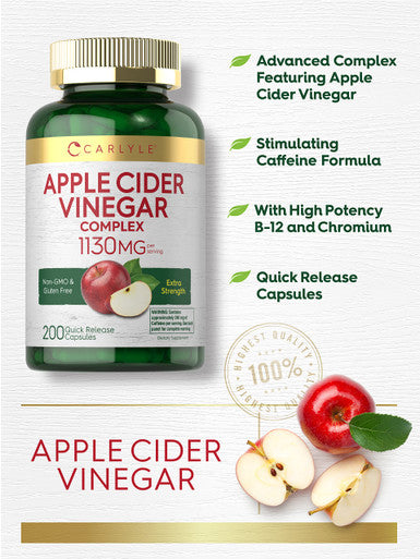 Carlyle Apple Cider Vinegar Capsules | Apple Lean | 200 Pills | Non-Gmo & Gluten Free Supplement | With Diet Plan