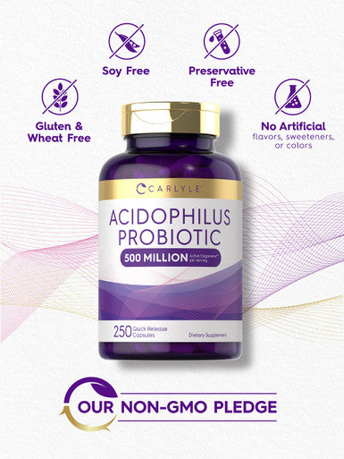 Carlyle Acidophilus Probiotic | 500 Million Cfu | 250 Capsules Non-Gmo & Gluten Free | Probiotic For Men & For Women