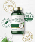 Coconut Oil Softgel Capsules | 3000 mg | 240 Count | Non-GMO and Gluten Free Extra Virgin Supplement | Naturally Occurring MCTs | by Carlyle