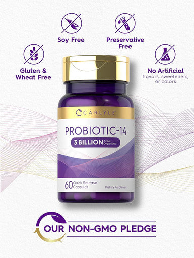 Carlyle Probiotic for Women & Men | 3 Billion CFU 60 Capsules | 14 Strains for Digestive Health | Non-GMO & Gluten Supplement
