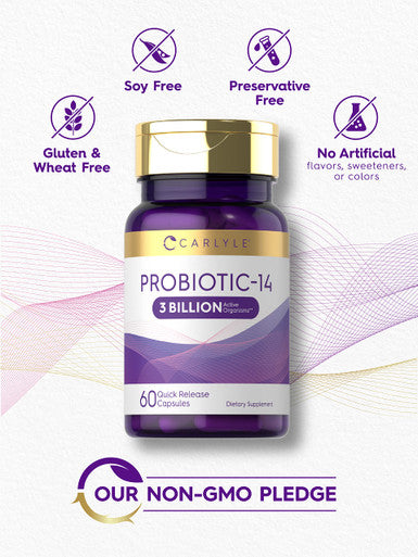 Carlyle Probiotic For Women & Men | 3 Billion Cfu | 60 Capsules | 14 Strains | Non-Gmo & Gluten Free