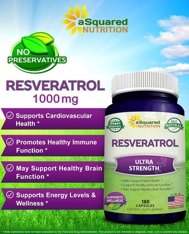 100% Natural Resveratrol - 1000Mg Per Serving Max Strength (180 Capsules) Antioxidant Supplement, Trans-Resveratrol Pills For Heart Health & Pure, Trans Resveratrol & Polyphenols