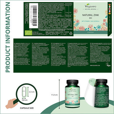 Organic Zinc + Vitamin C Supplement VegaveroÃƒâ€šÃ‚Â® | 100% Natural: OrgavitazÃƒâ€šÃ‚Â® | Whole Food Supplement with Vitamin C from Acerola Cherry | NO Additives | 60 Vegan Capsules