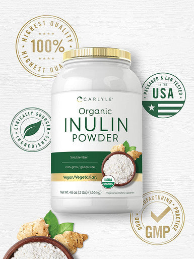 Carlyle Organic Inulin Powder 48oz | Fiber Supplement from Jerusalem Artichoke | for Probiotic Health | Vegan, Vegetarian, Non-GMO, Gluten Free