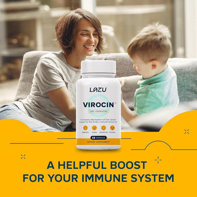 Lazu Virocin - Zinc Supplement - Zinc Ionophore Zinc, Vitamin C, Vitamin D3 Enhanced Immune Support And Rapid Absorption 60 Capsules