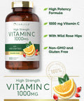 Carlyle Vitamin C 1000Mg | 500 Vegetarian Caplets | Ascorbic Acid With Wild Rose Hips | High Strength Formula | Non-Gmo And Glute