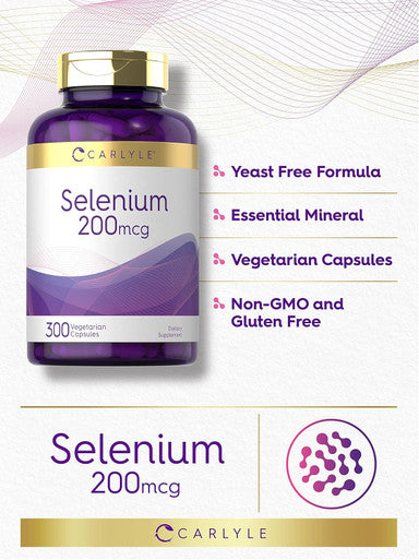Carlyle Yeast Selenium Supplement | 200mcg | 300 Capsules | Vegetarian Non-GMO and Gluten Mineral Formula | L-Selenomethionine | Value Size