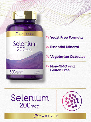 Yeast Free Selenium Supplement | 200mcg | 300 Capsules | Vegetarian, Non-GMO, and Gluten Free Mineral Formula | L-Selenomethionine | Value Size | by Carlyle