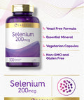 Yeast Free Selenium 200Mcg Supplement | 300 Capsules | Vegetarian, Non-Gmo, And Gluten Free Mineral Formula | L-Selenomethionine