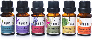 SPRUSE Canadian 100% Natural Essential Oils Set of 6 - Mandarin, Rosemary, Lemongrass, Eucalyptus, Peppermint, Lavender