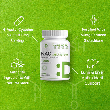 Deal Supplement NAC Supplement (N-Acetyl Cysteine) 1000mg Per Serving with Reduced Glutathione 240 Capsules Antioxidant Support for Immune Health Lung & Liver Function