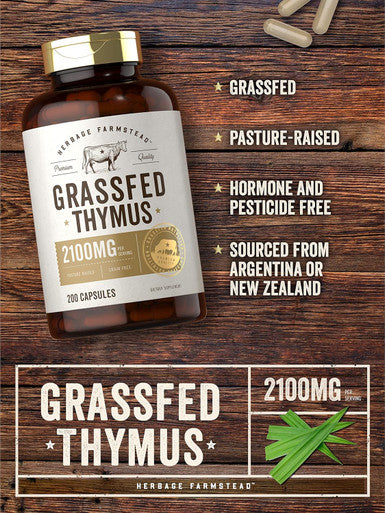 Carlyle Grass Fed Beef Thymus Bovine Supplement | 4200mg | 200 Capsules | Pasture Raised Non-GMO Gluten | by Herbage Farmstead