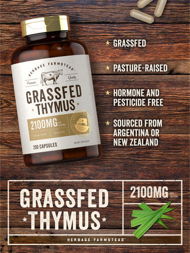 Grass Fed Beef Thymus Supplement | 4200Mg | 200 Capsules | Pasture Raised, Non-Gmo, Gluten Free | By Herbage Farmstead