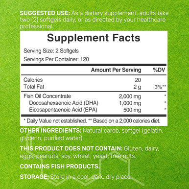 Deal Supplement DHA Supplements | 240 Softgels Burpless Lemon Flavor DHA 1000mg + EPA 500mg Wild Caught Fish