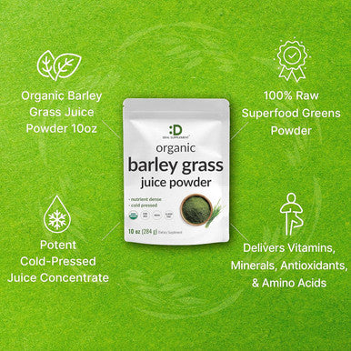Deal Supplement Sustainably US Grown Organic Barley Grass Juice Powder 10oz Raw Cold Pressed Source Greens Superfood Booster Retains Vitamins Minerals Antioxidants & Chlorophyll Non-GMO