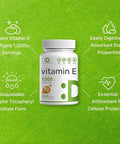 Deal Supplement Vitamin E Supplements 1000 IU Per Serving 240 Softgels Extra Strength Antioxidant Protection Bioavailable Stable Form Skin Heart Brain & Immune Support Non-GMO